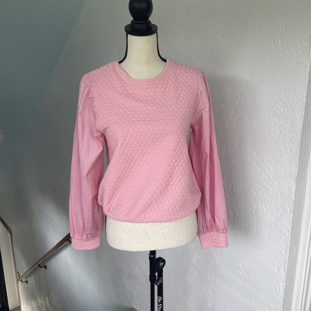 Anthropologie NWT PorridgeTextured Pink Puff Sleeve Blouse Long Sleeves Small